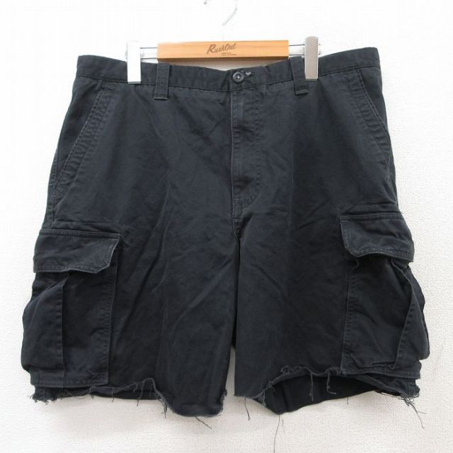 W36★古着 ショート カーゴ パンツ ショーツ メンズ コットン 黒 ブラック 25aug05 中古 ボトムス 短パン ショーパン