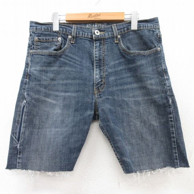 【50%OFF】W36★古着 リーバイス Levis シグネチャー ショート パンツ ショーツ メンズ ヒゲ 濃紺 ネイビー デニム 25aug05 中古 ボトムス 短パン ショーパン ハーフ