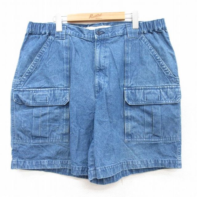 【50%OFF】W39★古着 ショート ブッシュ パンツ ショーツ メンズ コットン 紺 ネイビー デニム 25aug05 中古 ボトムス 短パン ショーパン