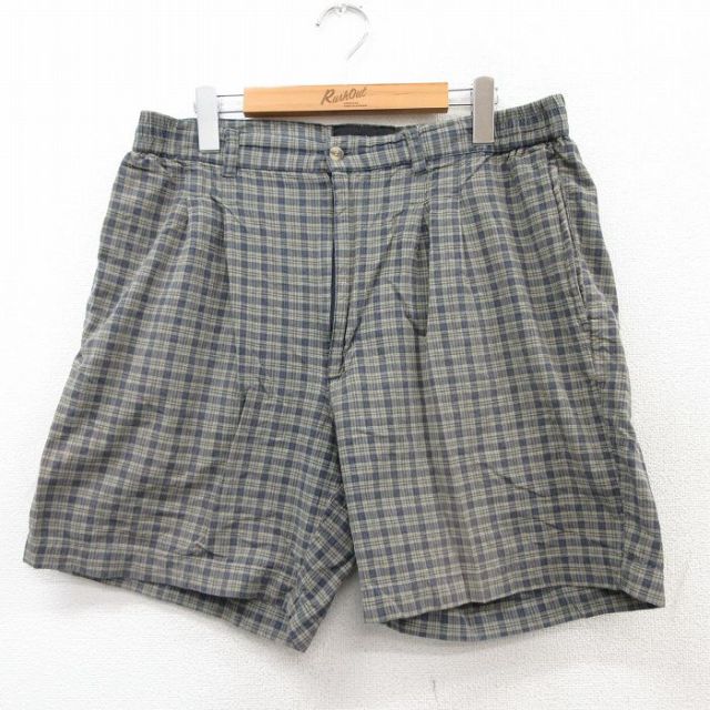 W34★古着 ショート パンツ ショーツ メンズ コットン 紺他 ネイビー チェック 25aug05 中古 ボトムス 短パン ショーパン ハーフ