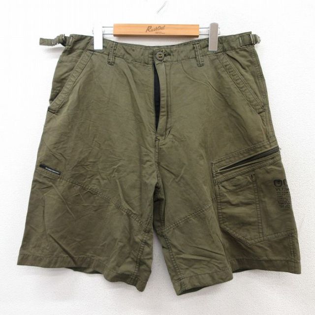 W34★古着 ショート パンツ ショーツ メンズ 濃緑 グリーン 25aug05 中古 ボトムス 短パン ショーパン ハーフ