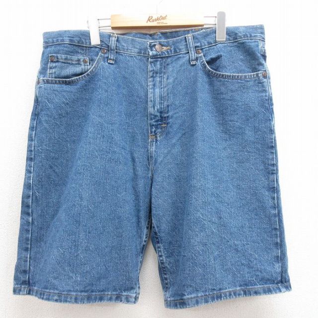 【50%OFF】W39古着 ラングラー Wrangler ショート パンツ ショーツ メンズ コットン 紺 ネイビー デニム 25aug06 中古 ボトムス 短パン ショーパン ハーフ