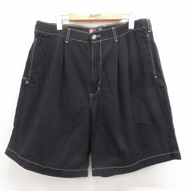 W35★古着 ラルフローレン Ralph Lauren チャップス ブランド ショート パンツ ショーツ メンズ 90年代 90s コットン 黒 ブラック 25aug06 中古 ボトムス 短パン ショーパン ハーフ