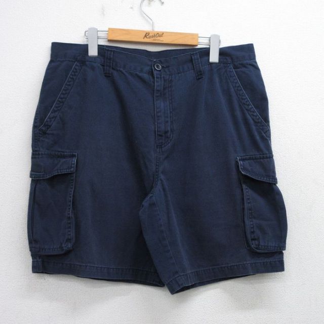 【50%OFF】W36★古着 ショート カーゴ パンツ ショーツ メンズ コットン 紺 ネイビー 25aug12 中古 ボトムス 短パン ショーパン