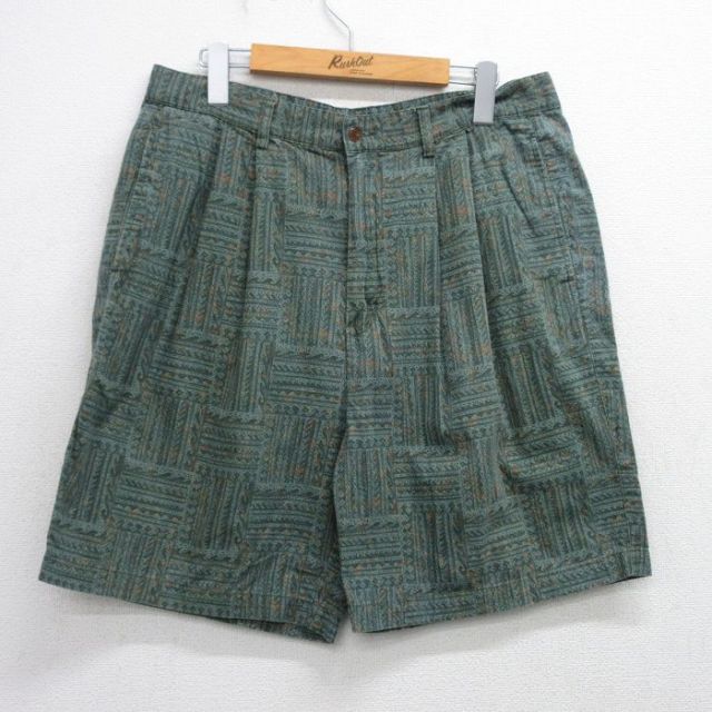 【20%OFF】W33★古着 ラルフローレン Ralph Lauren チャップス ブランド ショート パンツ ショーツ メンズ 80年代 80s コットン 緑他 グリーン 【spe】 25aug12 中古 ボトムス 短パン ショーパン ハーフ