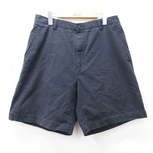 W34★古着 ノーティカ NAUTICA ブランド ショート パンツ ショーツ メンズ 90年代 90s ダック地 コットン 濃紺 ネイビー 25sep02 中古 ボトムス 短パン ショーパン ハーフ