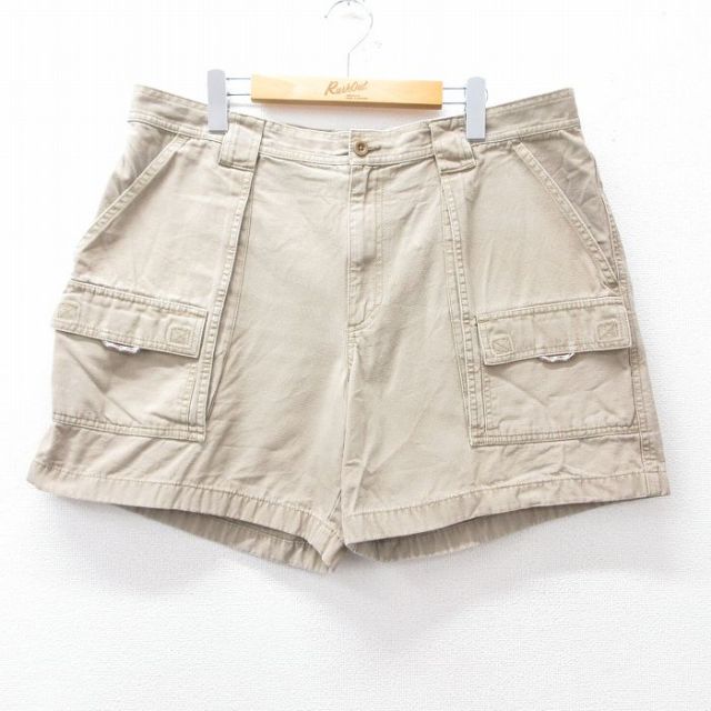 W38★古着 エルエルビーン LLBEAN ショート ブッシュ パンツ ショーツ メンズ 00年代 00s ダック地 コットン ベージュ カーキ 25sep02 中古 ボトムス 短パン ショーパン