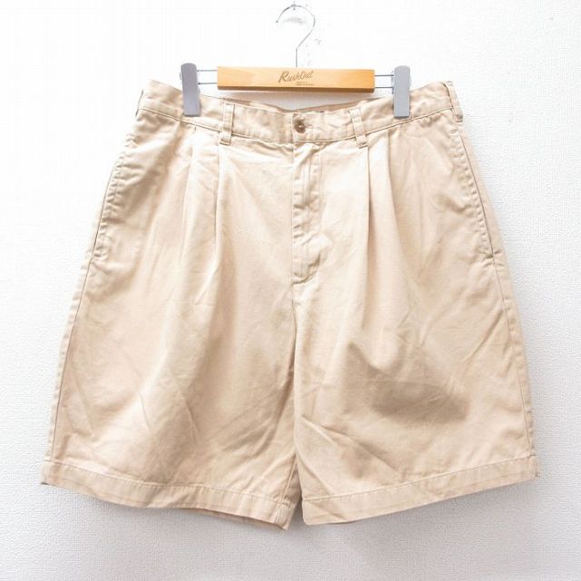 【20%OFF】W34★古着 ラルフローレン Ralph Lauren チャップス ブランド ショート チノ パンツ ショーツ チノパン メンズ 80年代 80s コットン ベージュ系 カーキ 【spe】 25sep02 中古 ボトムス 短パン ショーパン
