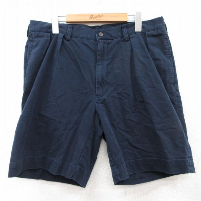 W35★古着 ラルフローレン Ralph Lauren ブランド ショート パンツ ショーツ メンズ 90年代 90s コットン 紺 ネイビー 25sep02 中古 ボトムス 短パン ショーパン ハーフ
