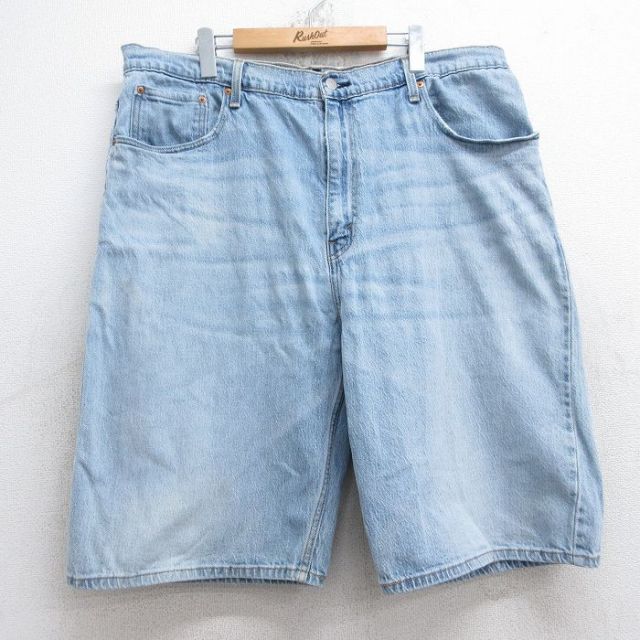W40★古着 リーバイス Levis 569 ショート パンツ ショーツ メンズ ヒゲ 大きいサイズ 薄紺 ネイビー デニム 25sep03 中古 ボトムス 短パン ショーパン ハーフ