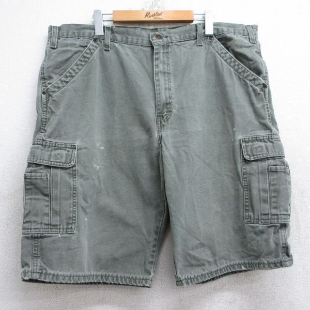 W41★古着 ディッキーズ Dickies ショート カーゴ パンツ ショーツ メンズ ダック地 大きいサイズ コットン 濃緑 グリーン 25sep03 中古 ボトムス 短パン ショーパン