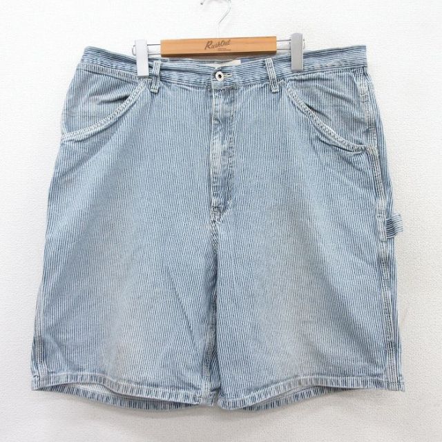 【20%OFF】W38★古着 ギャップ GAP ショート ペインター パンツ ショーツ メンズ 00年代 00s コットン 紺 ネイビー デニム ストライプ 25sep03 中古 ボトムス 短パン ショーパン