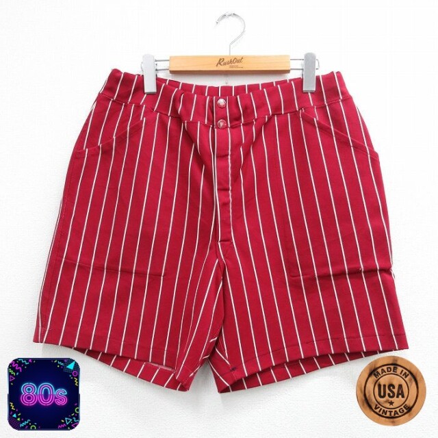 【20%OFF】80s ショートパンツ ストライプ バーガンディ 実寸W35 | 古着