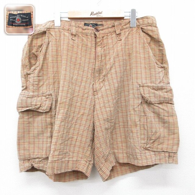 【20%OFF】アメリカンイーグル ショートカーゴパンツ ブラウンチェック 実寸W36 | 古着