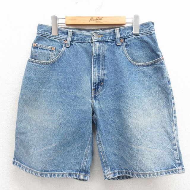 W30★古着 ショート パンツ ショーツ メンズ 90年代 90s コットン USA製 紺 デニム 26apr15