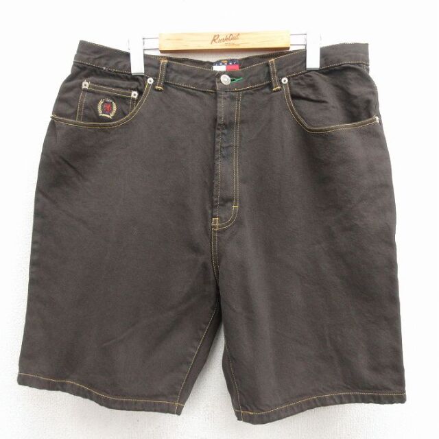 トミーヒルフィガー 90s ショートパンツ ワンポイントロゴ ブラウン 実寸W34 | 古着