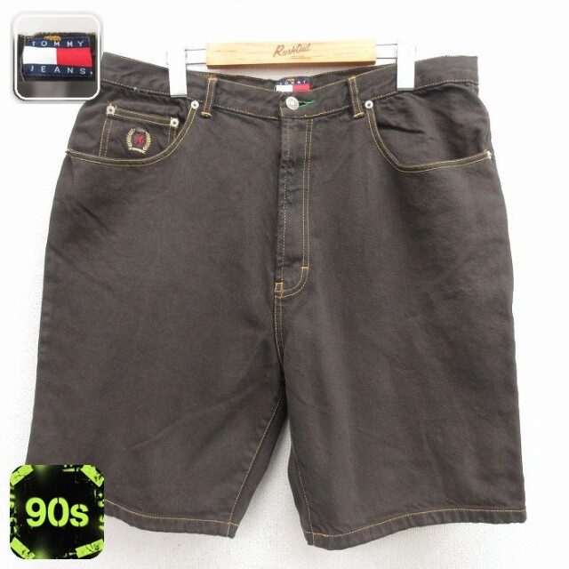 【20%OFF】トミーヒルフィガー 90s ショートパンツ ワンポイントロゴ ブラウン 実寸W34 | 古着