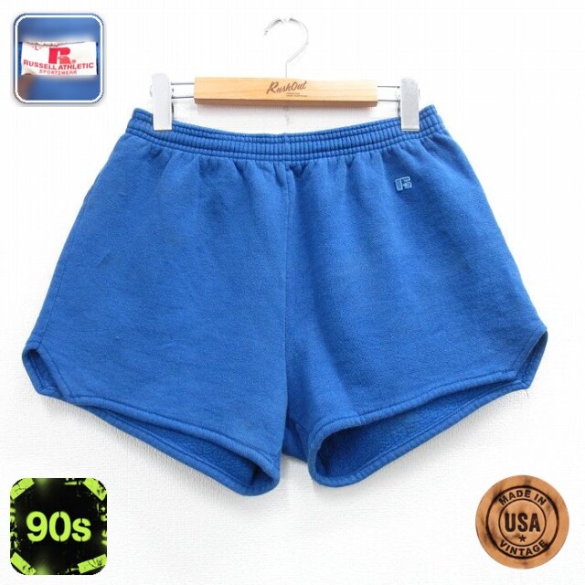 【20%OFF】ラッセル 90s ショートスウェットパンツ ブルー 実寸W32 | 古着