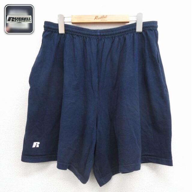 【20%OFF】ラッセル ショートパンツ ワンポイントロゴ ネイビー 実寸W33 | 古着