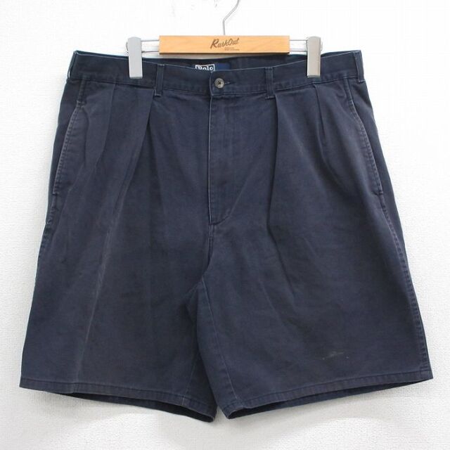 ラルフローレン 90s ショートチノパンツ ワンポイントロゴ ネイビー 実寸W36 | 古着