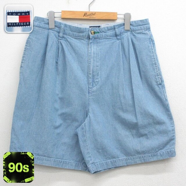 【20%OFF】トミーヒルフィガー 90s ショートパンツ ワンポイントロゴ ネイビー 実寸W34 | 古着