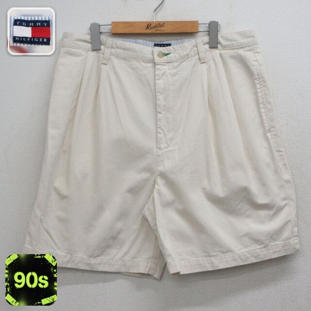 トミーヒルフィガー 90s ショートパンツ ワンポイントロゴ ベージュ 実寸W36 | 古着