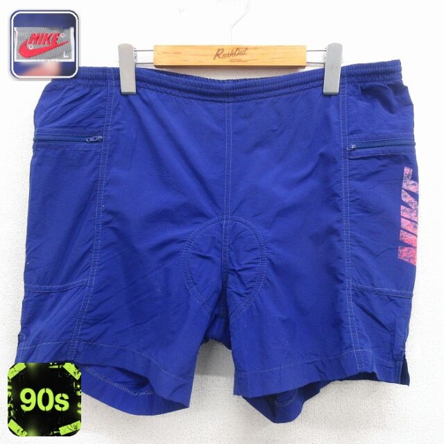 ナイキ 90s ショートパンツ ビッグロゴ ブルー 実寸W36 | 古着