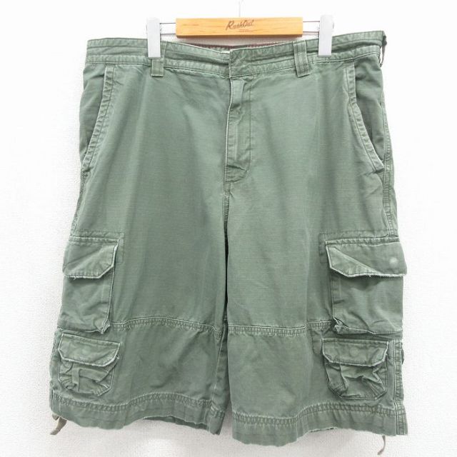 モッシモ ハーフカーゴパンツ リップストップ グリーン W37 | 古着