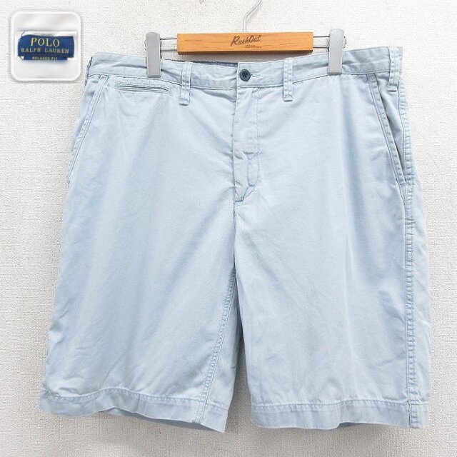 【20%OFF】ラルフローレン ショートパンツ ワンポイントロゴ ライトブルー 実寸W36 | 古着