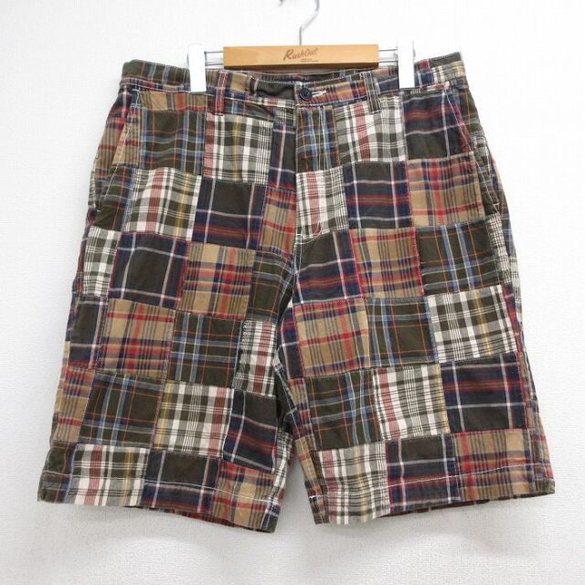 W35 ショートパンツ パッチワーク ブラウンチェック | 古着
