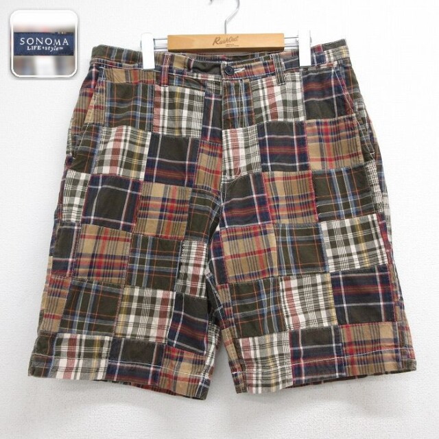 【20%OFF】W35 ショートパンツ パッチワーク ブラウンチェック | 古着