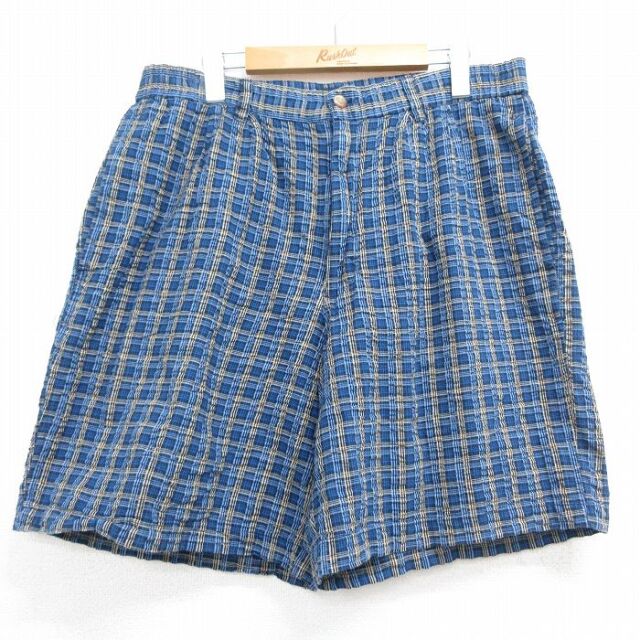 00s ショートパンツ シアサッカーチェック ネイビー 実寸W36 | 古着