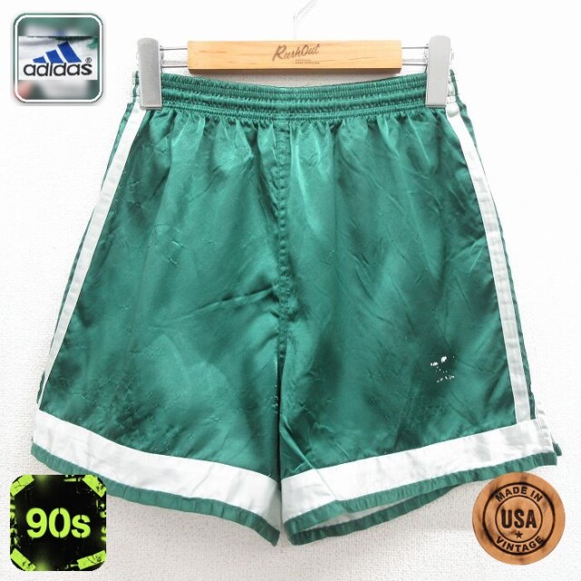 【20%OFF】アディダス 90s ショートパンツ ワンポイントロゴ グリーン 実寸W30 | 古着