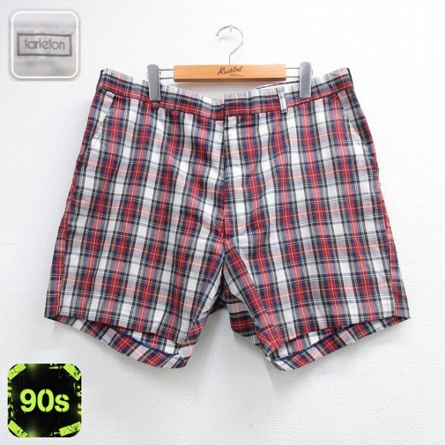 90s ショートパンツ チェック レッド 実寸W37 | 古着