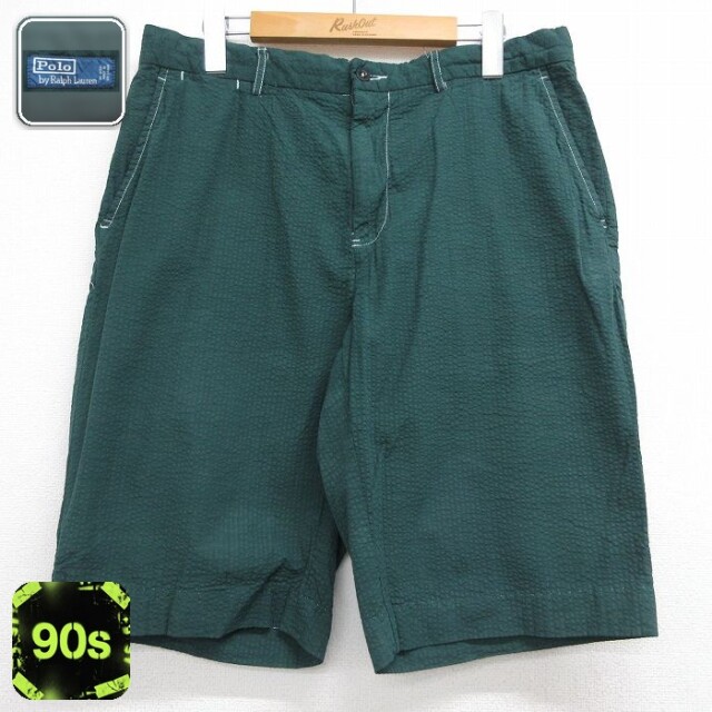 【20%OFF】ラルフローレン 90s ショートパンツ シアサッカー グリーン 実寸W34 | 古着