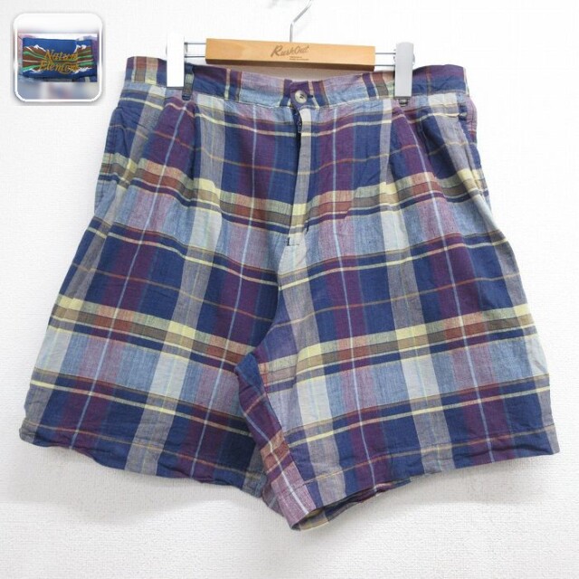 【20%OFF】90s ショートパンツ チェック ネイビー 実寸W34 | 古着