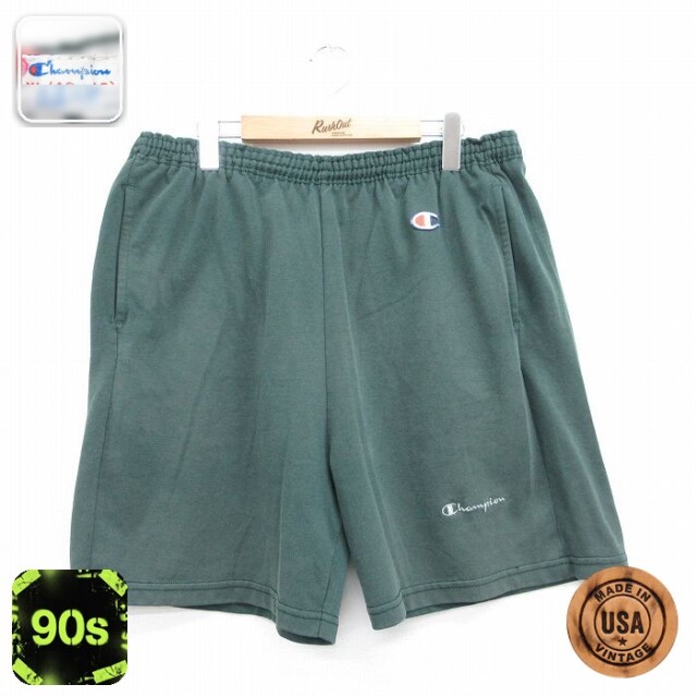 チャンピオン 90s ショートパンツ ワンポイントロゴ グリーン 実寸W37 | 古着