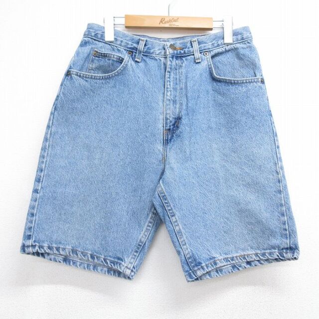 W32★古着 ショート パンツ ショーツ メンズ 90年代 90s コットン USA製 ネイビー デニム 26jun11