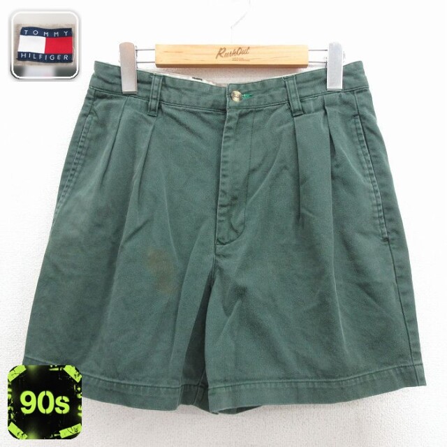 トミーヒルフィガー 90s ショートパンツ ワンポイントロゴ グリーン 実寸W29 | 古着