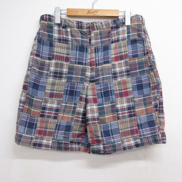 ブルックスブラザーズ 00s ショートパンツ パッチワーク ネイビーチェック 実寸W34 | 古着