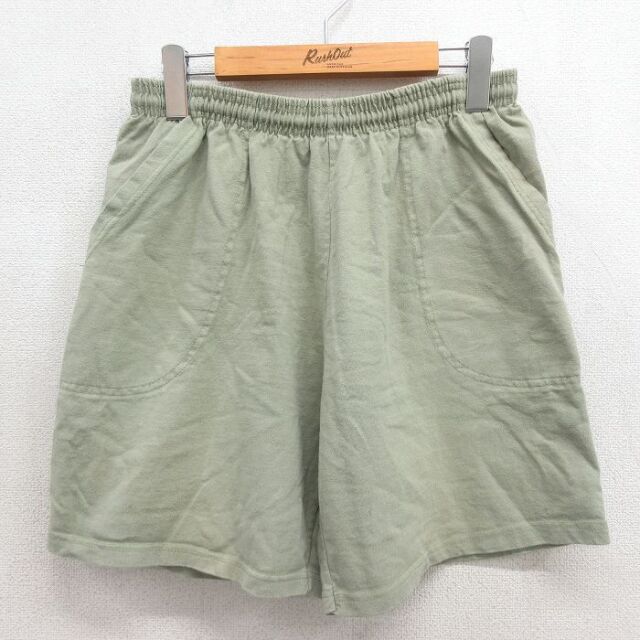 W33★古着 PLUMA ショート イージー パンツ ショーツ メンズ 90年代 90s 無地 コットン USA製 カーキ 26jun24