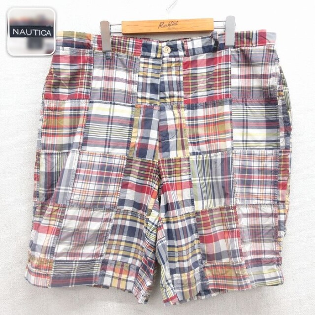 ノーティカ ショートパンツ パッチワーク ネイビーチェック 実寸W37 | 古着