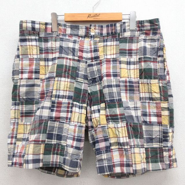 ノーティカ ショートパンツ パッチワーク ネイビーチェック 実寸W38 | 古着