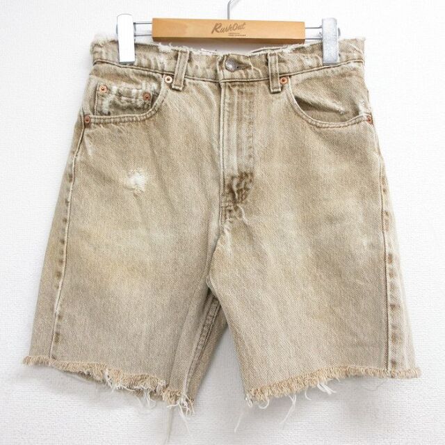 W29★古着 リーバイス Levis 505 ショート パンツ ショーツ メンズ 90年代 90s ボロ コットン USA製 ブラウン デニム【spe】 26jul08