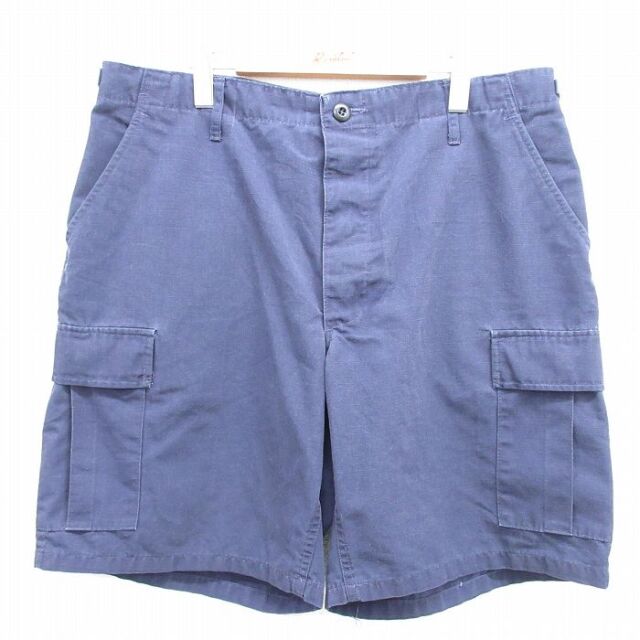 W38★古着 ショート ミリタリー カーゴ パンツ ショーツ メンズ 90年代 90s リップストップ USA製 ネイビー 26jul08