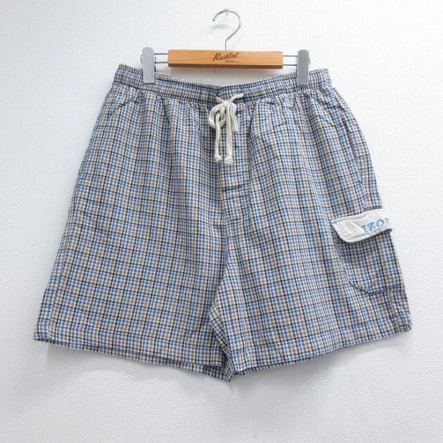 IZOD ショートパンツ チェック ブルー メンズW32相当 | 古着