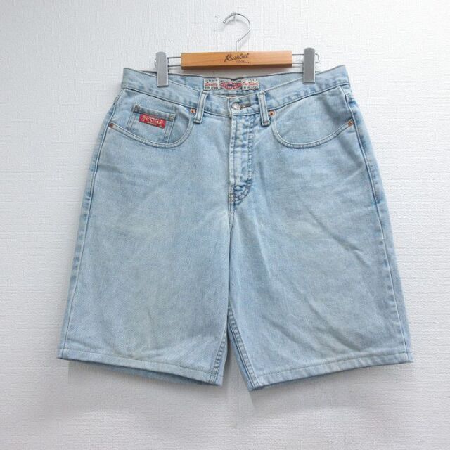 W32★古着 ショート パンツ ショーツ メンズ 90年代 90s コットン ネイビー デニム 26jul22