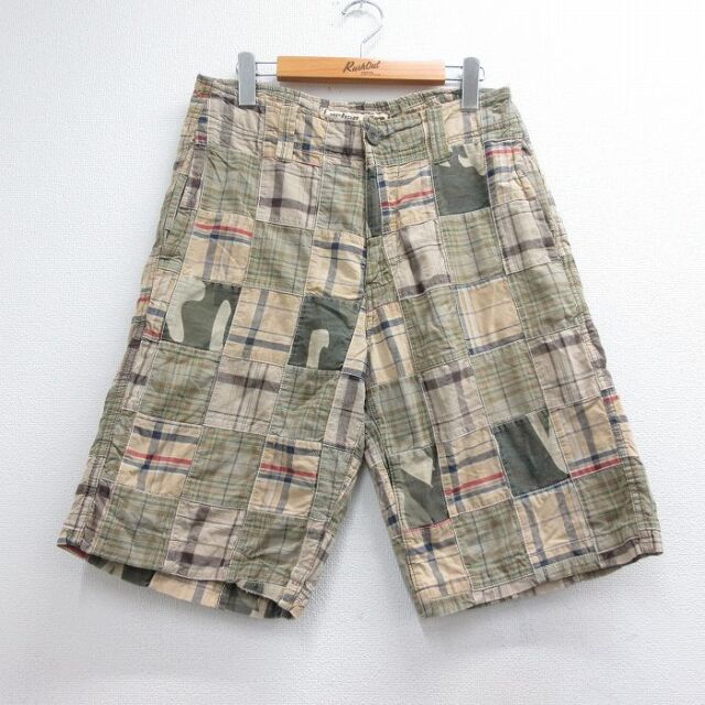 実寸W30 ショートパンツ パッチワーク ブラウンチェック | 古着