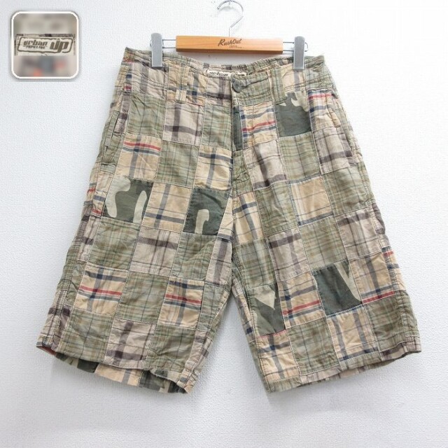 実寸W30 ショートパンツ パッチワーク ブラウンチェック | 古着