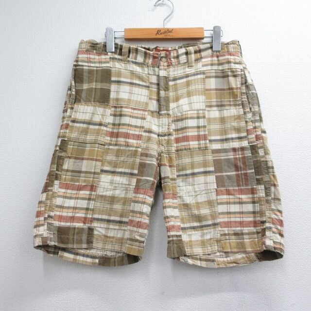 実寸W33 ショートパンツ パッチワーク ブラウンチェック | 古着